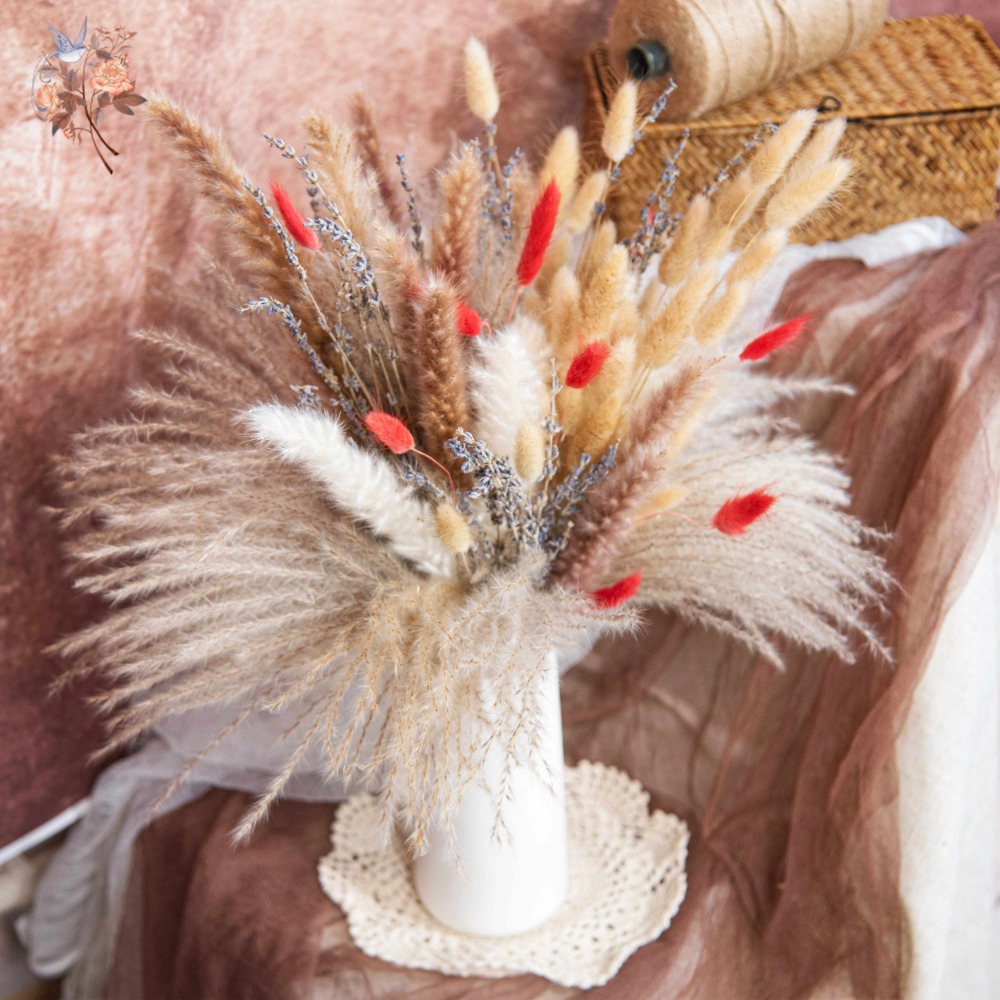 Pampas Grass Decor - باقة زهور بامباس طبيعية مجففة واصطناعية
