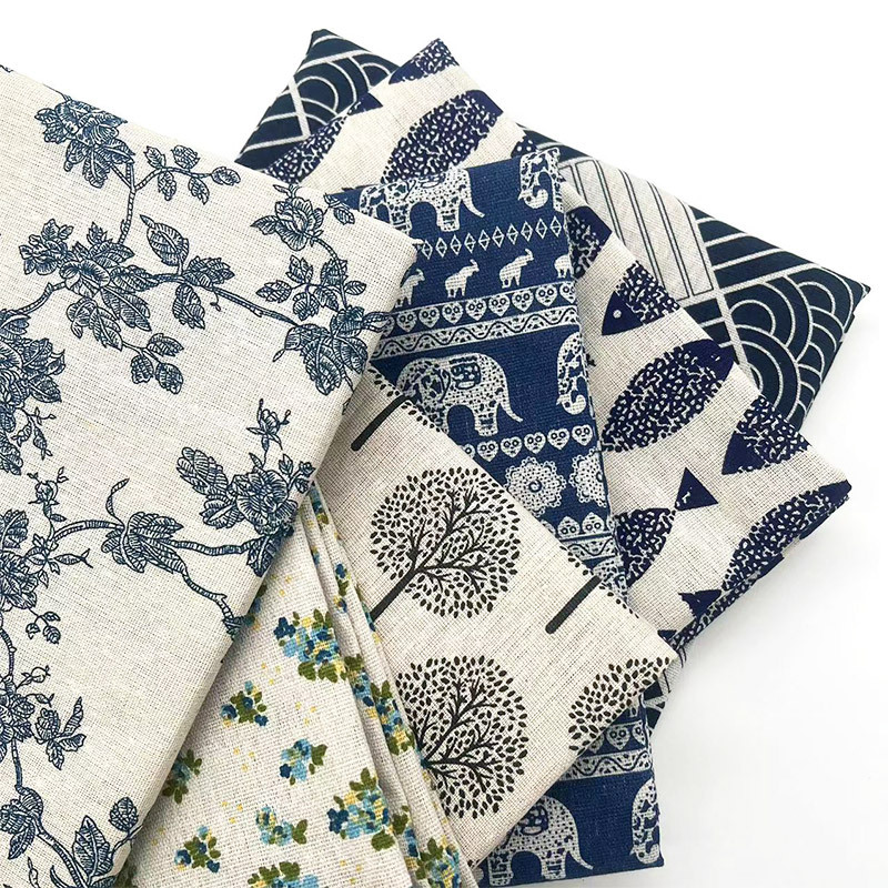 Linen Table Runner - قماش قطني كتان أزرق بنقوش زهور